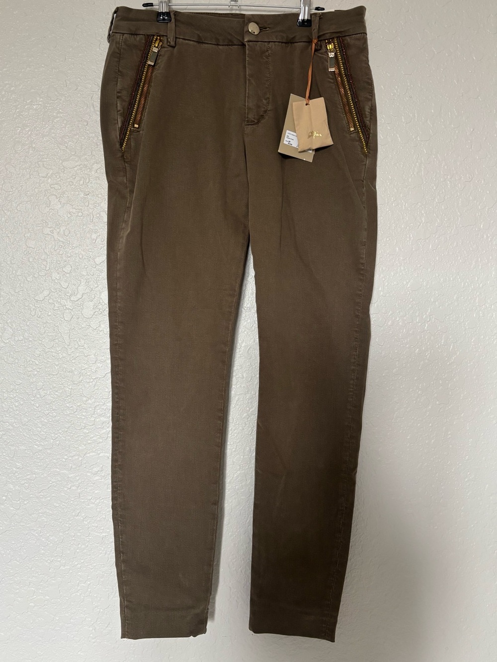 Slim Olive Chino Pants with Zip Pockets